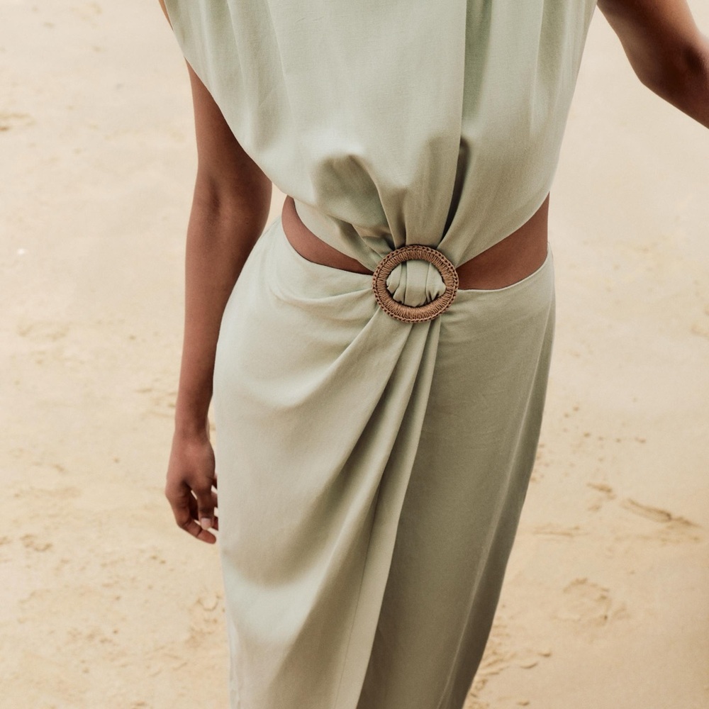 Zara Sage Green Dress with Ring Detail